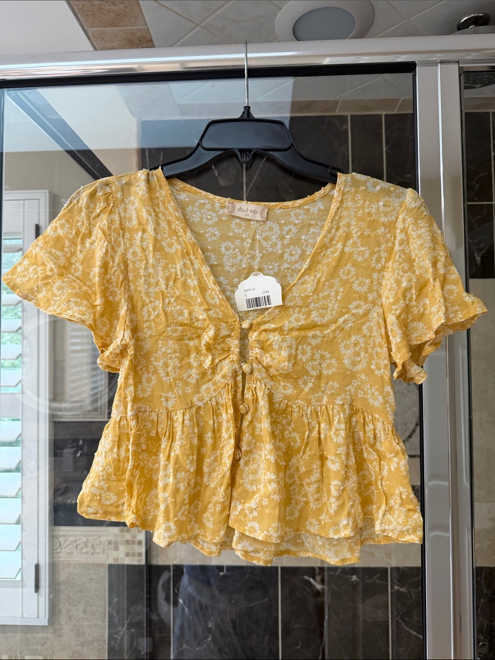Altar'd State Yellow Floral Tie-Front Peplum Blouse